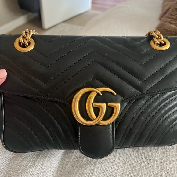 Gucci Handbags - Gucci Black and Gold Chevron Shoulder Bag